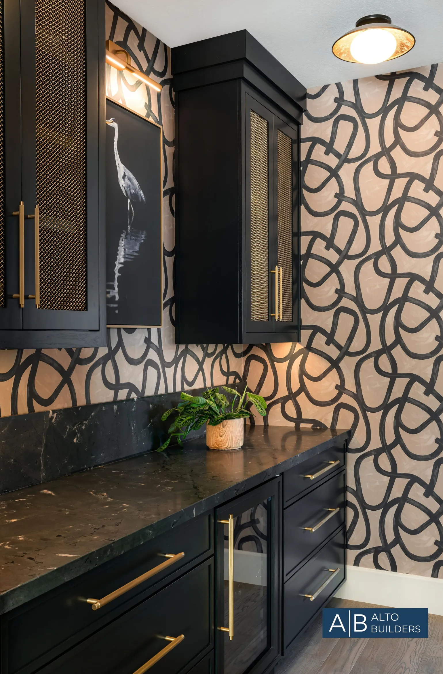 Encino Warm‑Contemporary Kitchen – Island Styling & Pendant Detail